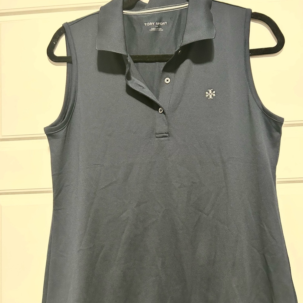 Tory Sport Blue Sleeveless Polo Top